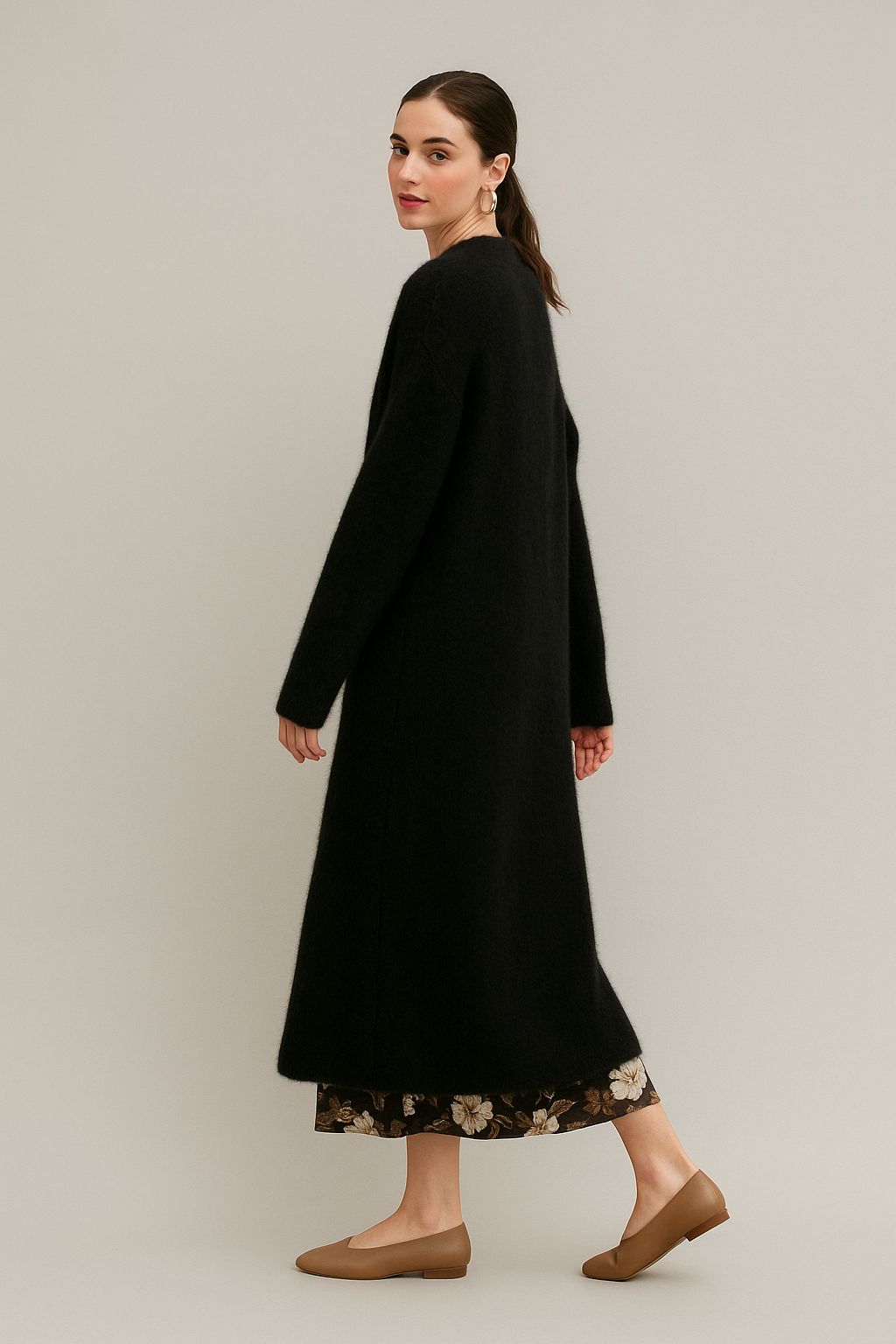 Oversized Long Drape Sweater Relaxed Fit for Women | Noelle Black