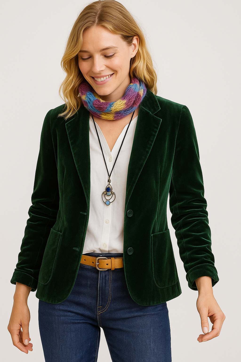 Noémie – Velvet Slim-Fit Blazer Green