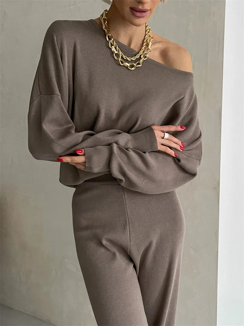 Off-Shoulder Knit Lounge Set for Women | Maxene