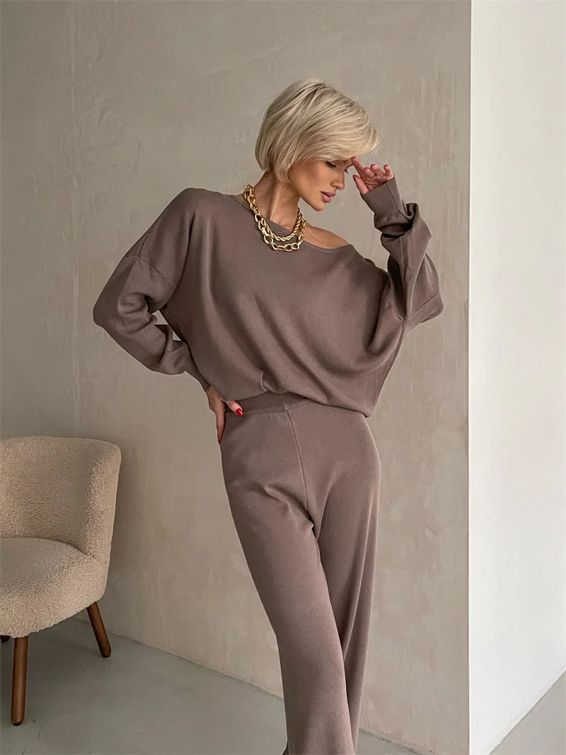 Off-Shoulder Knit Lounge Set for Women | Maxene