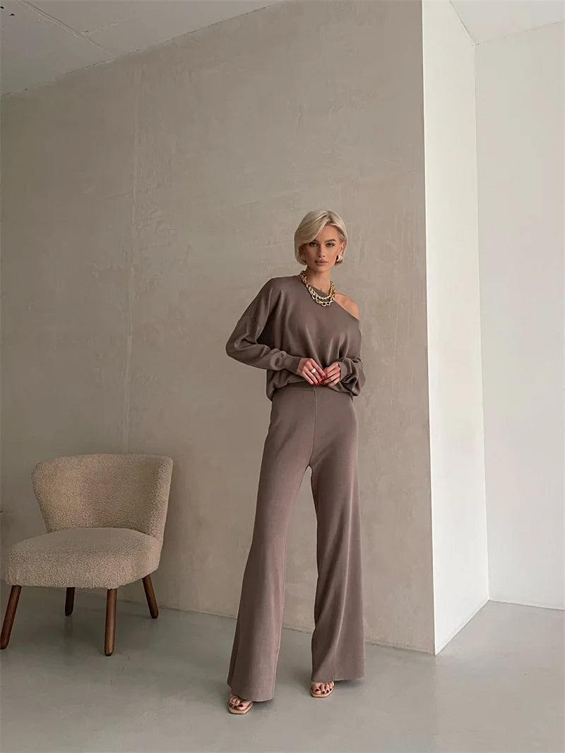 Off-Shoulder Knit Lounge Set for Women | Maxene