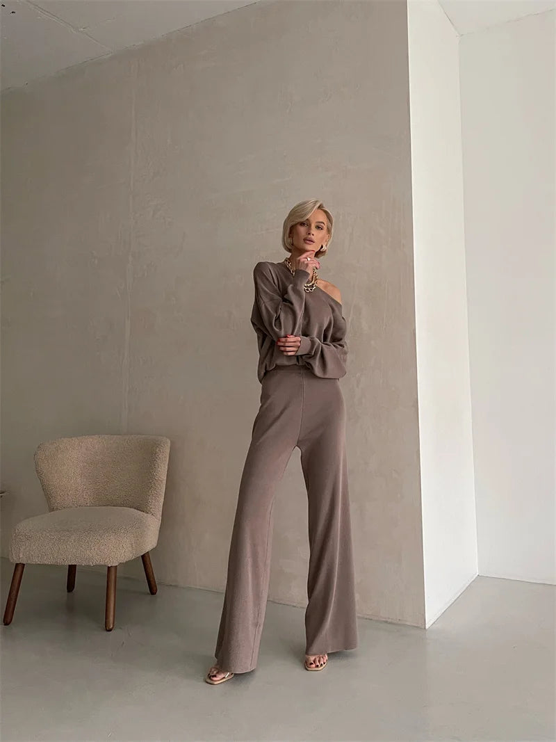 Off-Shoulder Knit Lounge Set for Women | Maxene