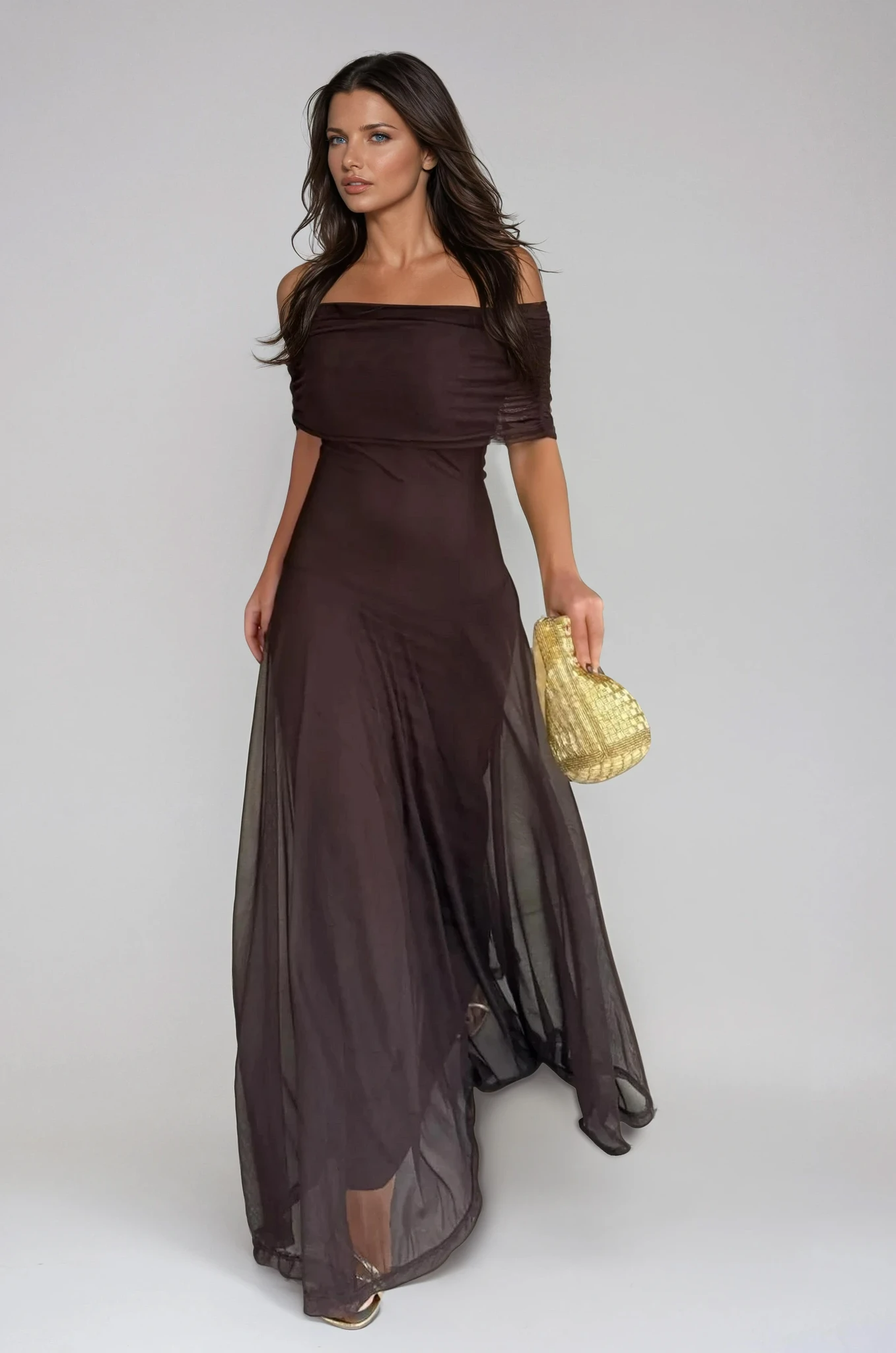 Off Shoulder Chiffon Maxi Dress For Women | Lirena