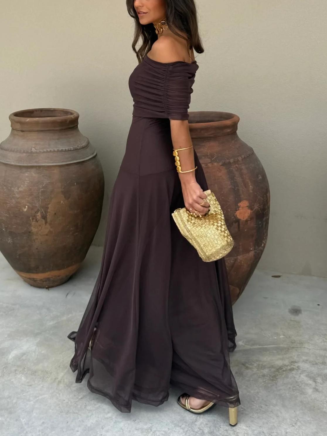 Off Shoulder Chiffon Maxi Dress For Women | Lirena