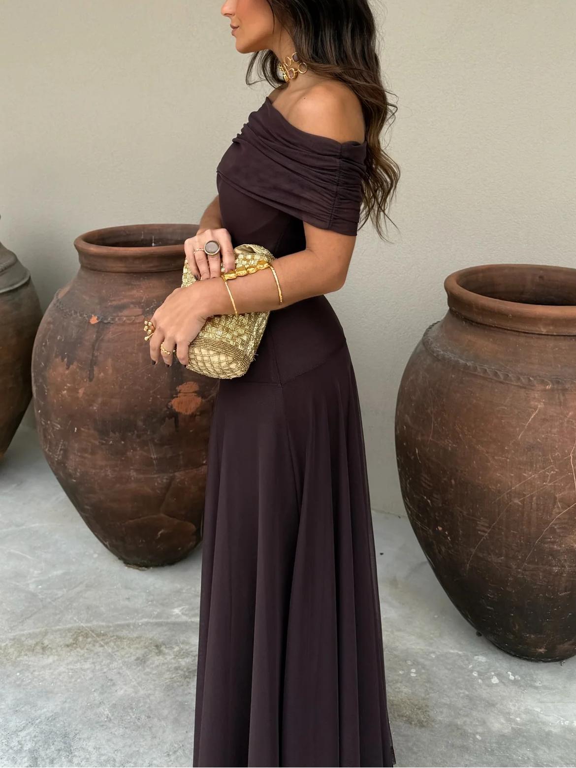 Off Shoulder Chiffon Maxi Dress For Women | Lirena