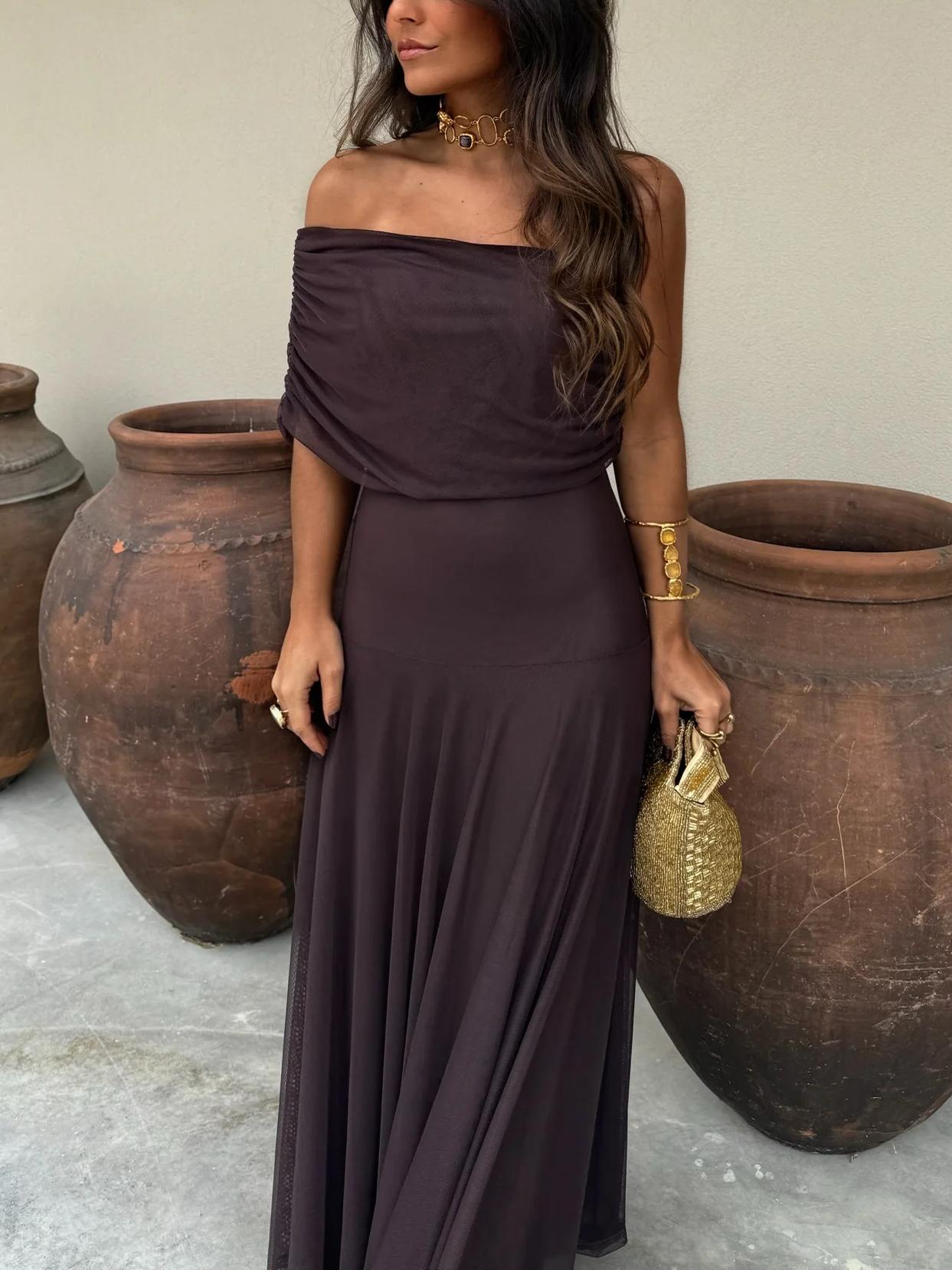 Off Shoulder Chiffon Maxi Dress For Women | Lirena
