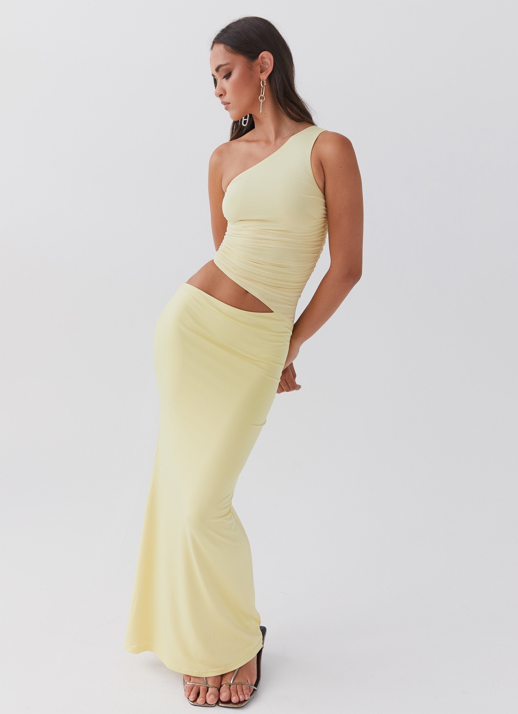 One-Shoulder Cut-Out Maxi Dress for Women | Clara Yellow