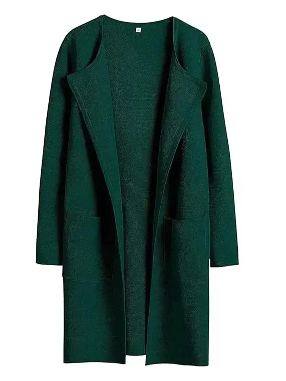 Open-Front Wool Blend Long Coat for Women | Criselda Dark Green