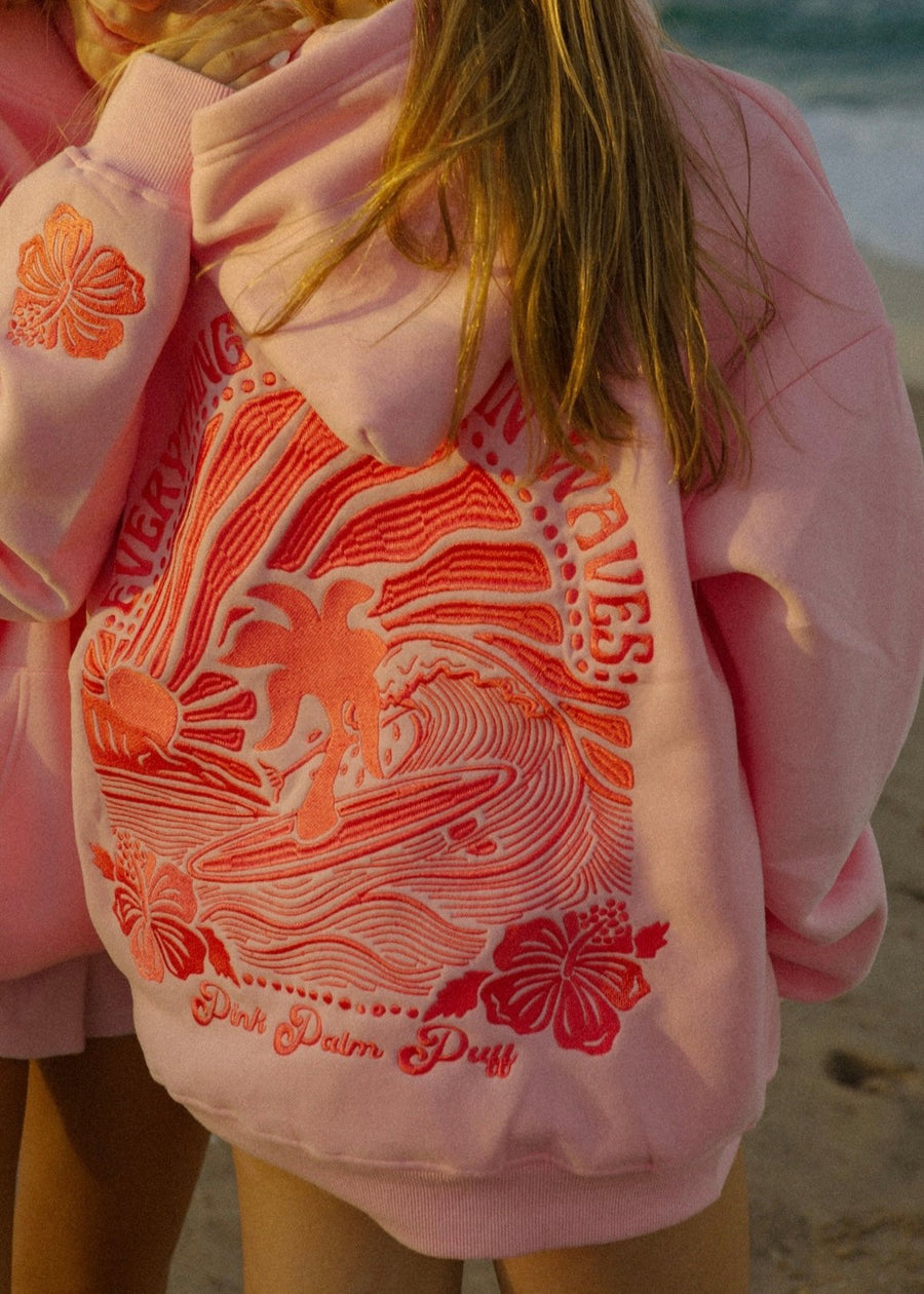 Oversized Waves Hoodie for Women | Palm Pink Waves