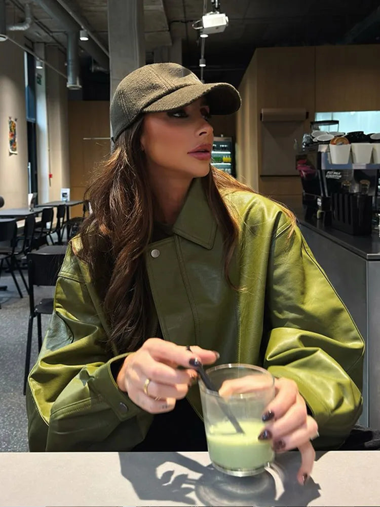 Oversized Faux Suede Bomber Jacket for Women | Amanda green 2