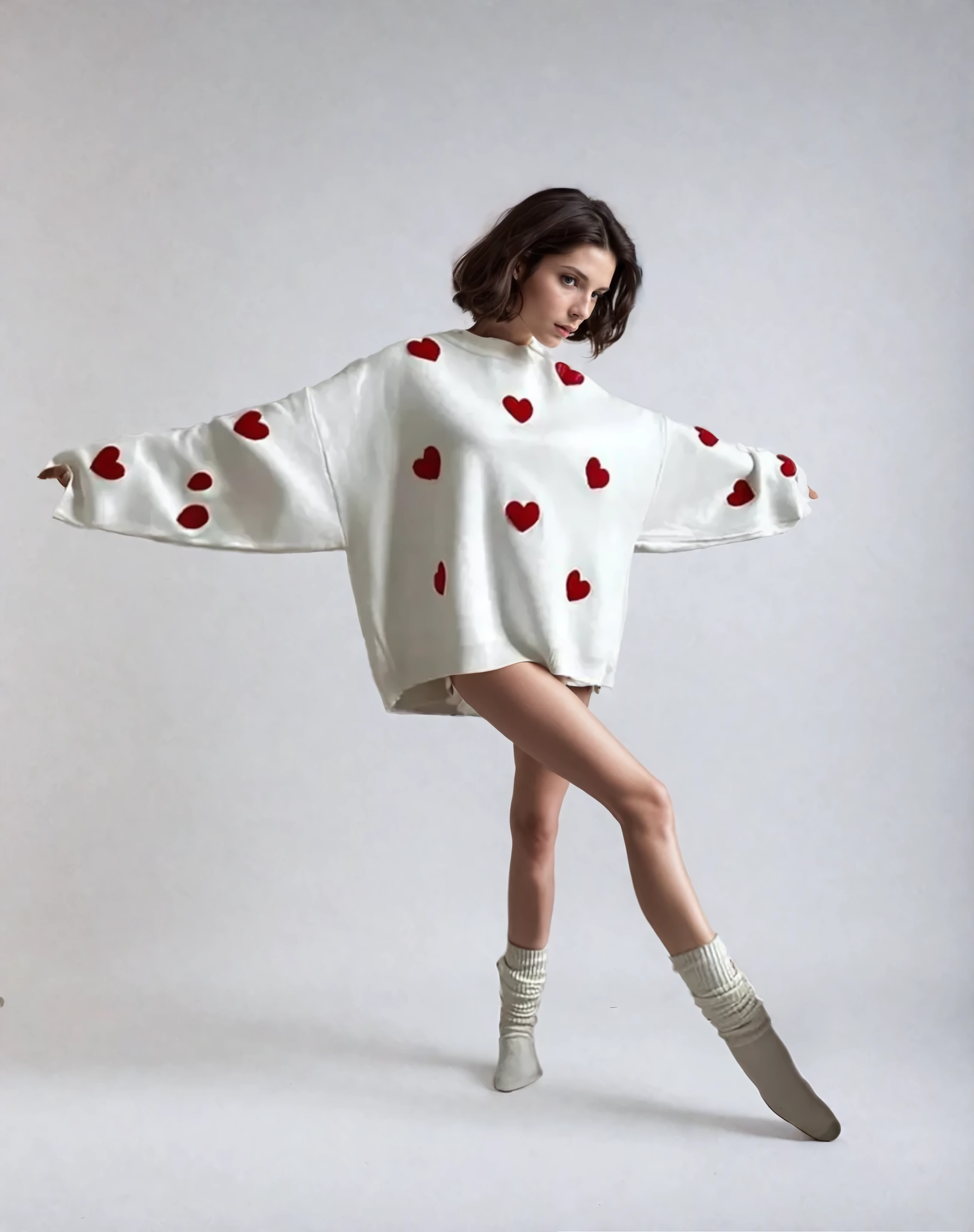 Oversized Heart Print Sweater for Women | Amora