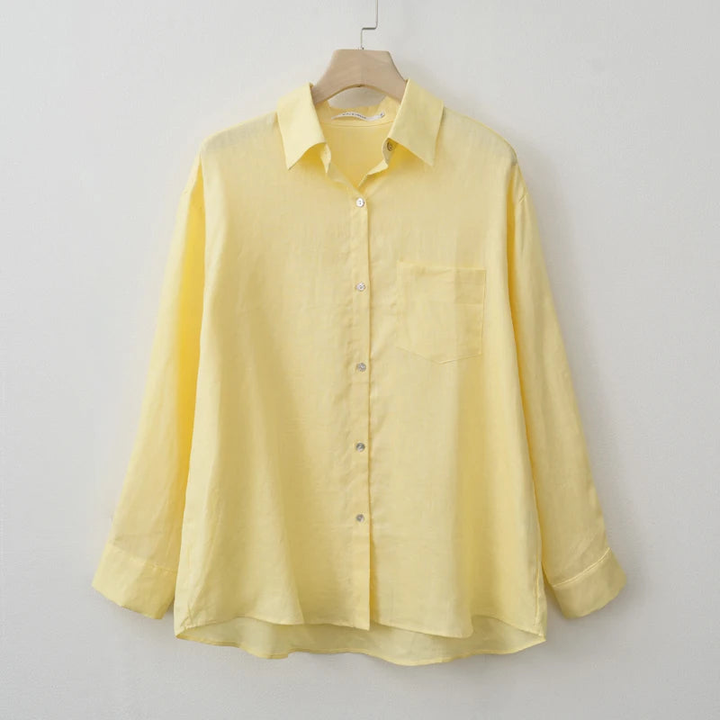 Oversized Linen Blouse Shirt For Women | Liraya Light yellow