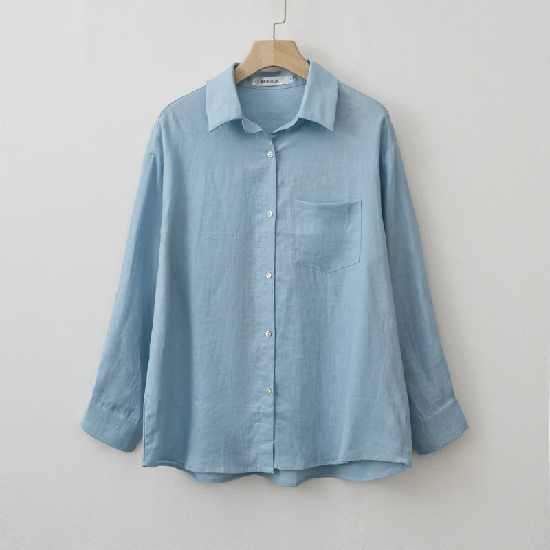 Oversized Linen Blouse Shirt For Women | Liraya Sky Blue