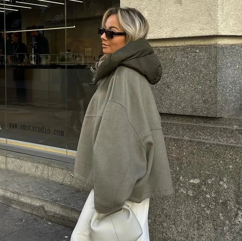 Oversized Wool-Blend Jacket with Padded Collar for Women | Margot