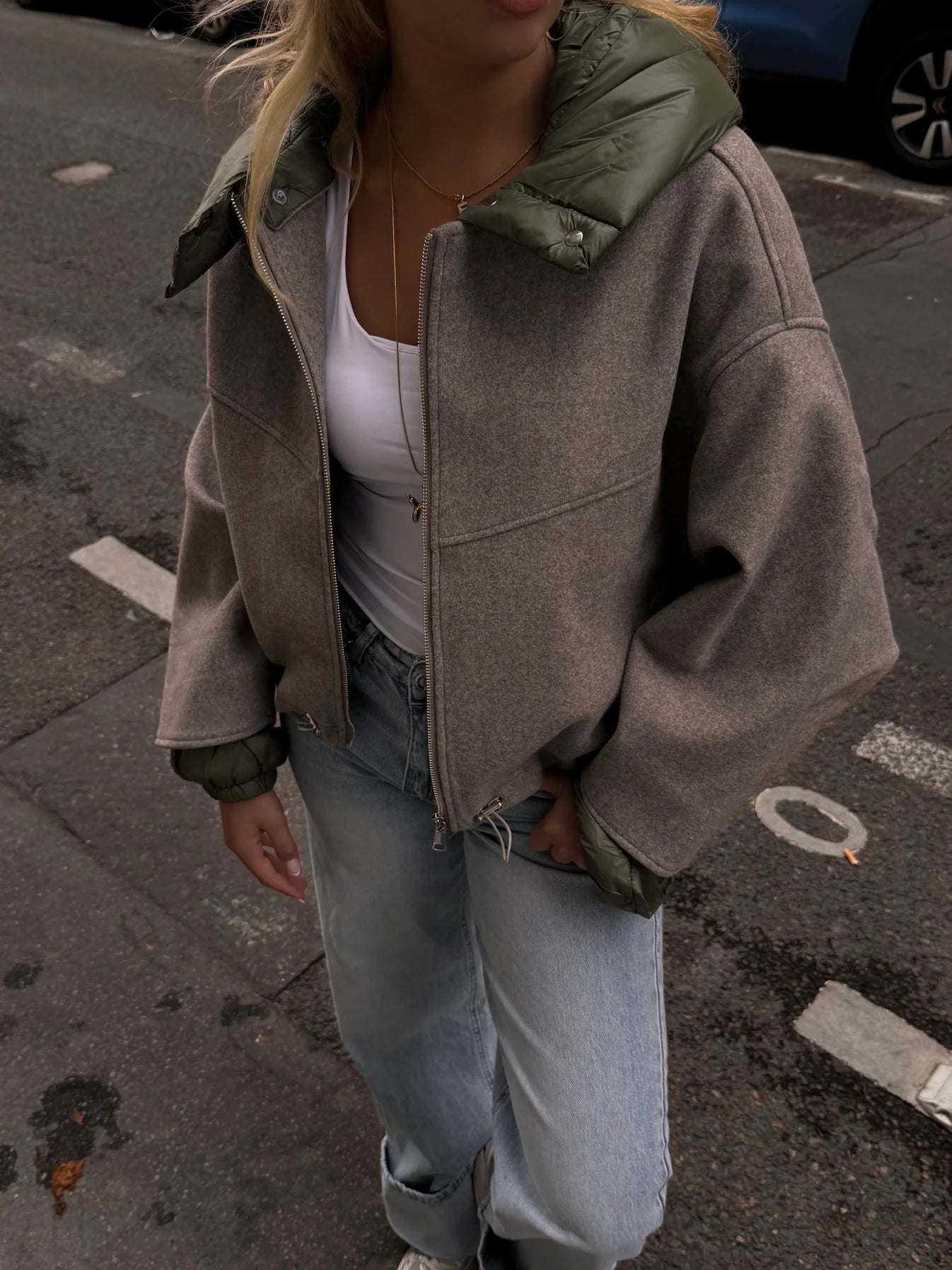 Oversized Wool-Blend Jacket with Padded Collar for Women | Margot