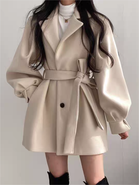 Paffo | Puff Sleeve Belted Short Coat