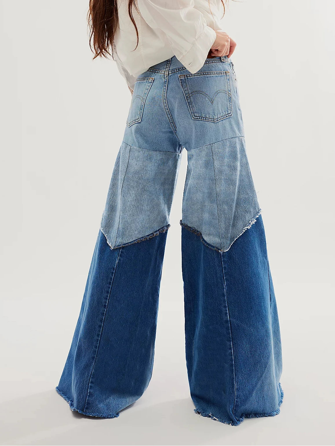 Patchwork High Waist Wide Leg Denim Pants for Women | Rianna