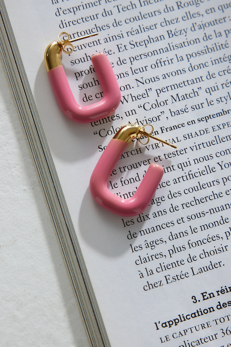 Pink Enamel U-Hoop Earrings for Women | Zara Pink 3.2cm x 2.2cm