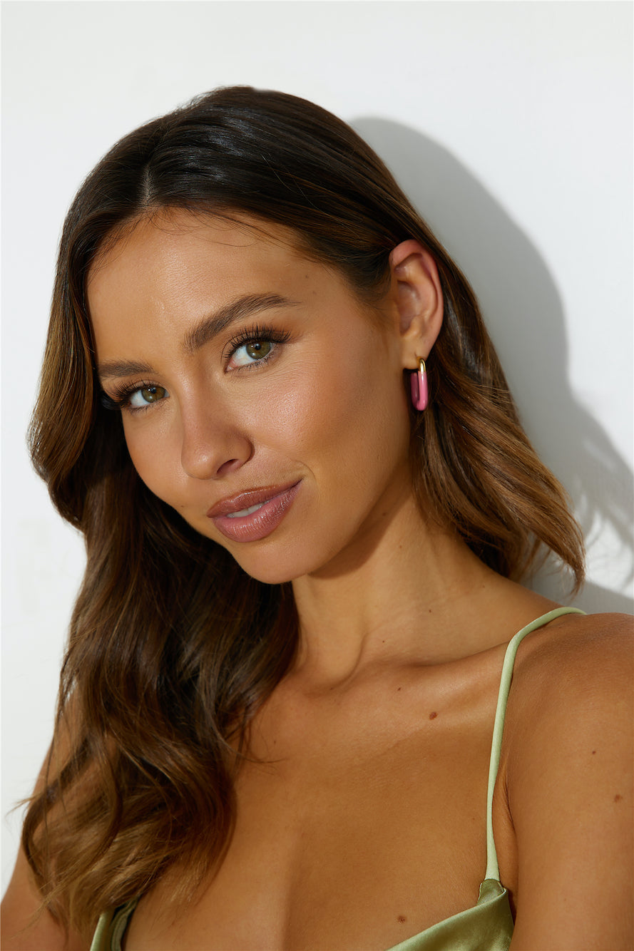 Pink Enamel U-Hoop Earrings for Women | Zara