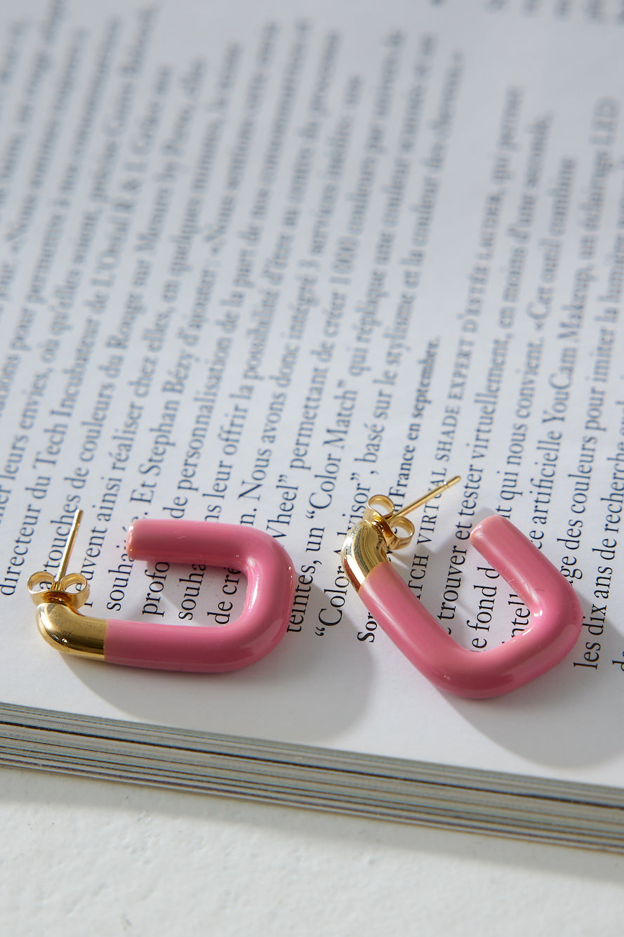 Pink Enamel U-Hoop Earrings for Women | Zara
