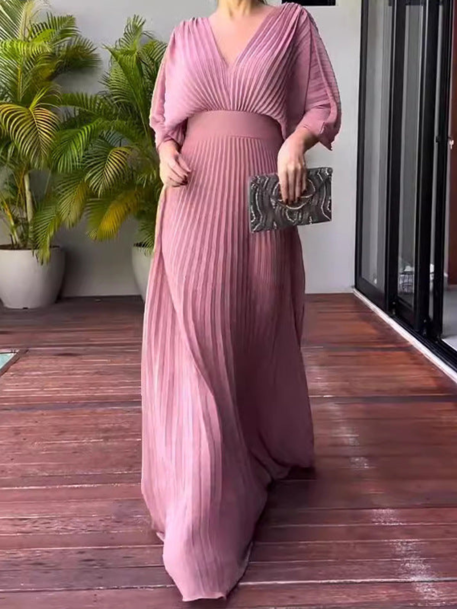 Pleated Maxi Dress for Women | Maddy Dusty Pink