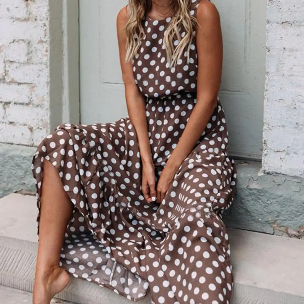 Polka Dot Maxi Dress For Women | Lirena Coffee
