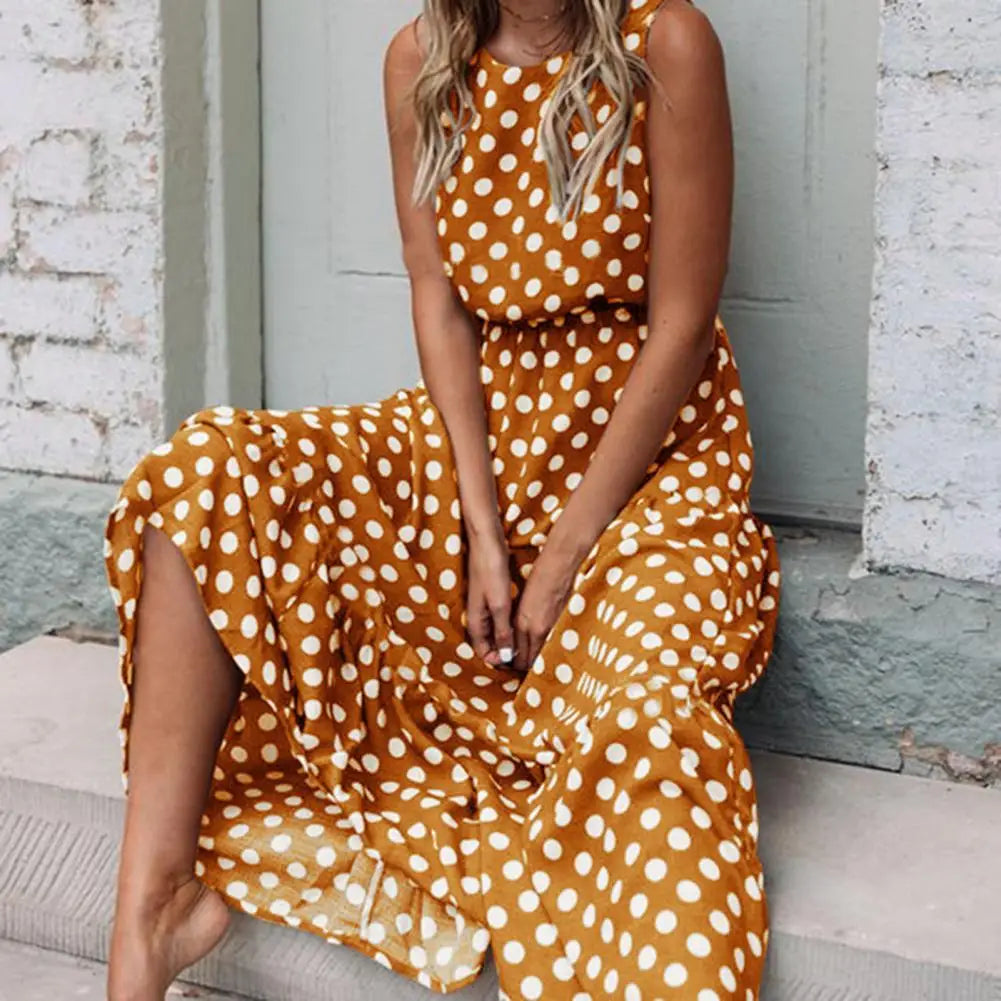 Polka Dot Maxi Dress For Women | Lirena Yellow