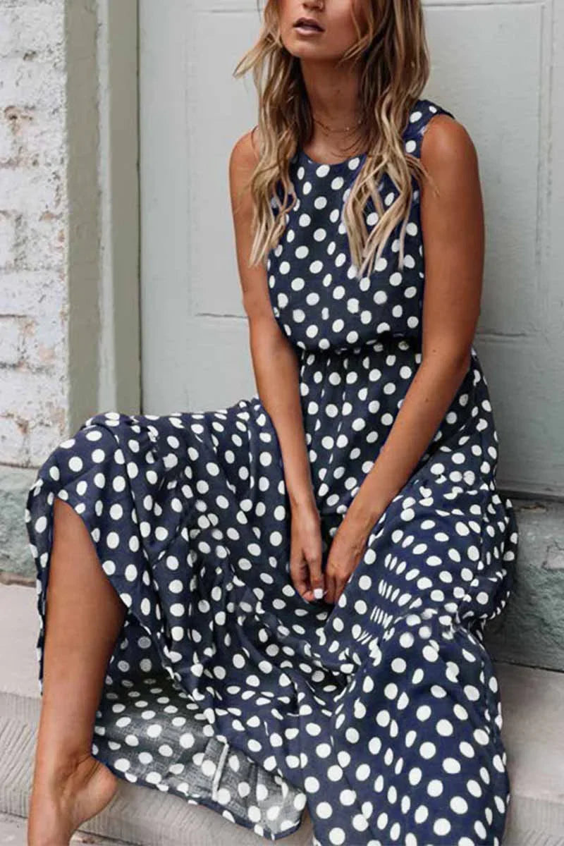 Polka Dot Maxi Dress For Women | Lirena Navy Blue