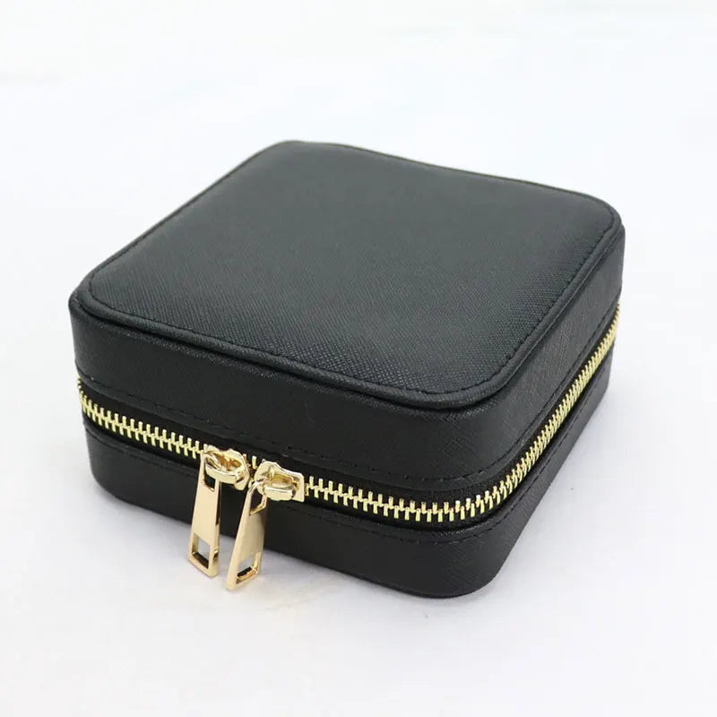 Portable Leather Travel Jewelry Box for Women | Amora Black