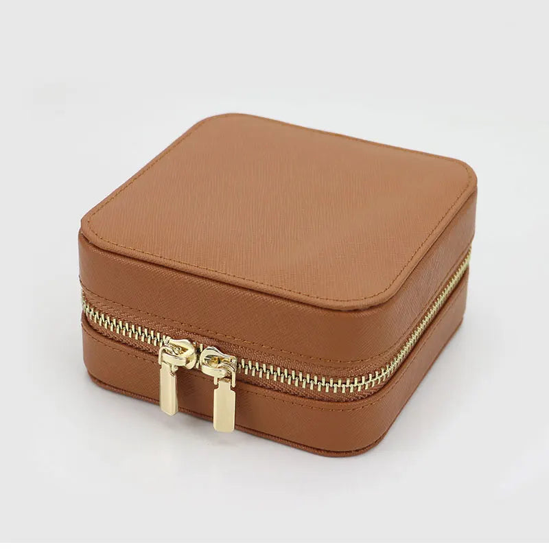 Portable Leather Travel Jewelry Box for Women | Amora Brown