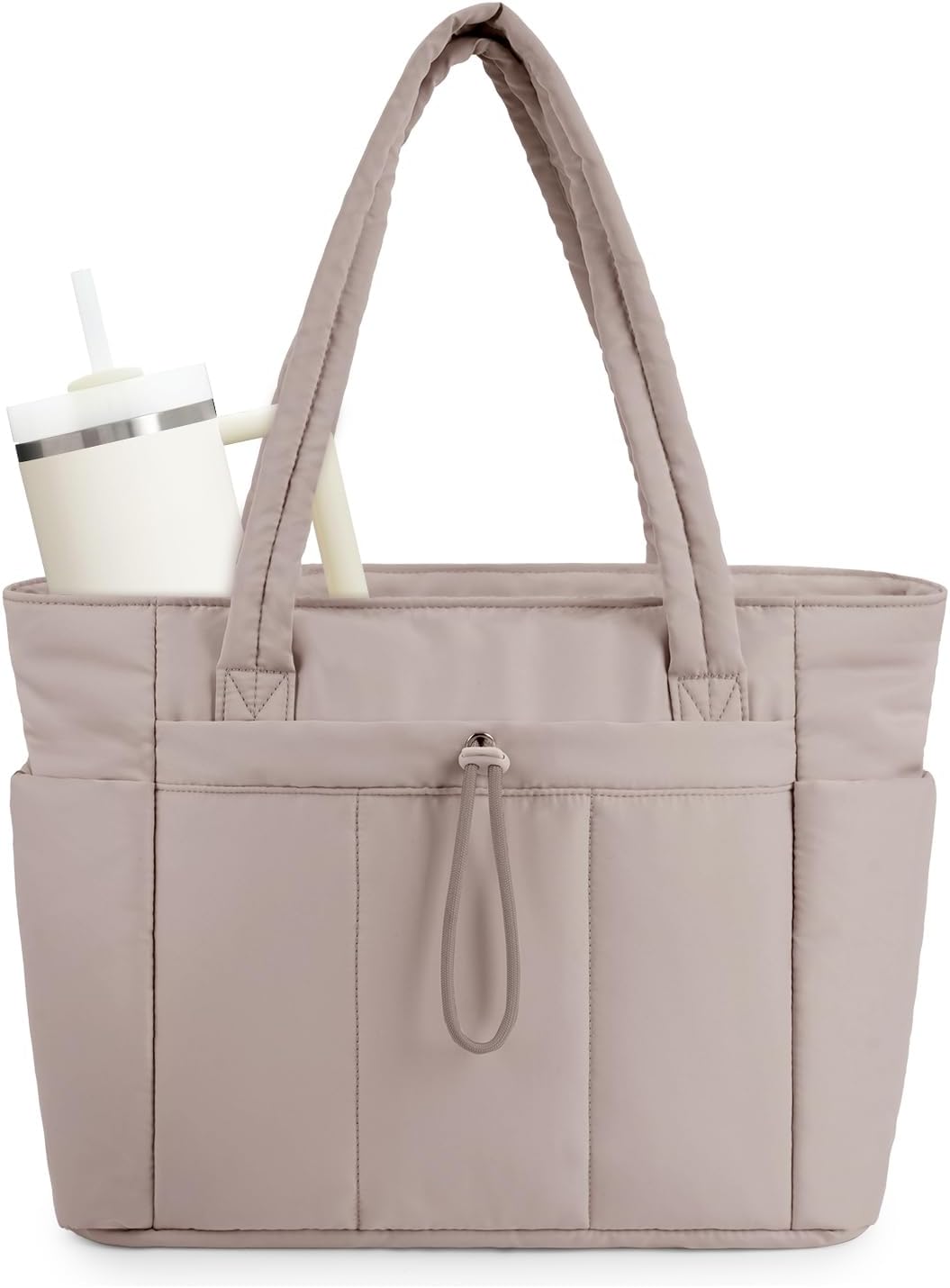 Quilted Water-Resistant Quilted Nylon Tote Bag for Women | Arlene Beige