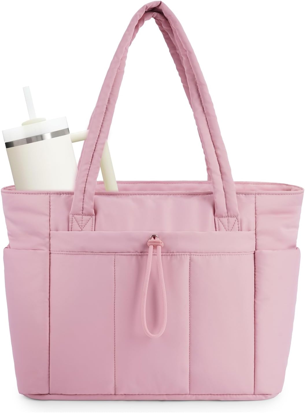 Quilted Water-Resistant Quilted Nylon Tote Bag for Women | Arlene Pink