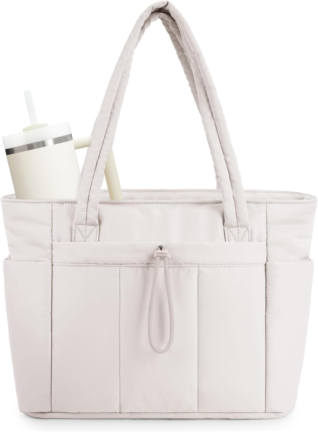 Quilted Water-Resistant Quilted Nylon Tote Bag for Women | Arlene Off-white
