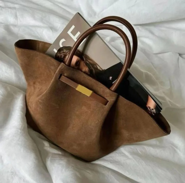 Renley – Trapezoid Structured Tote Bag Small Chocolate Suede