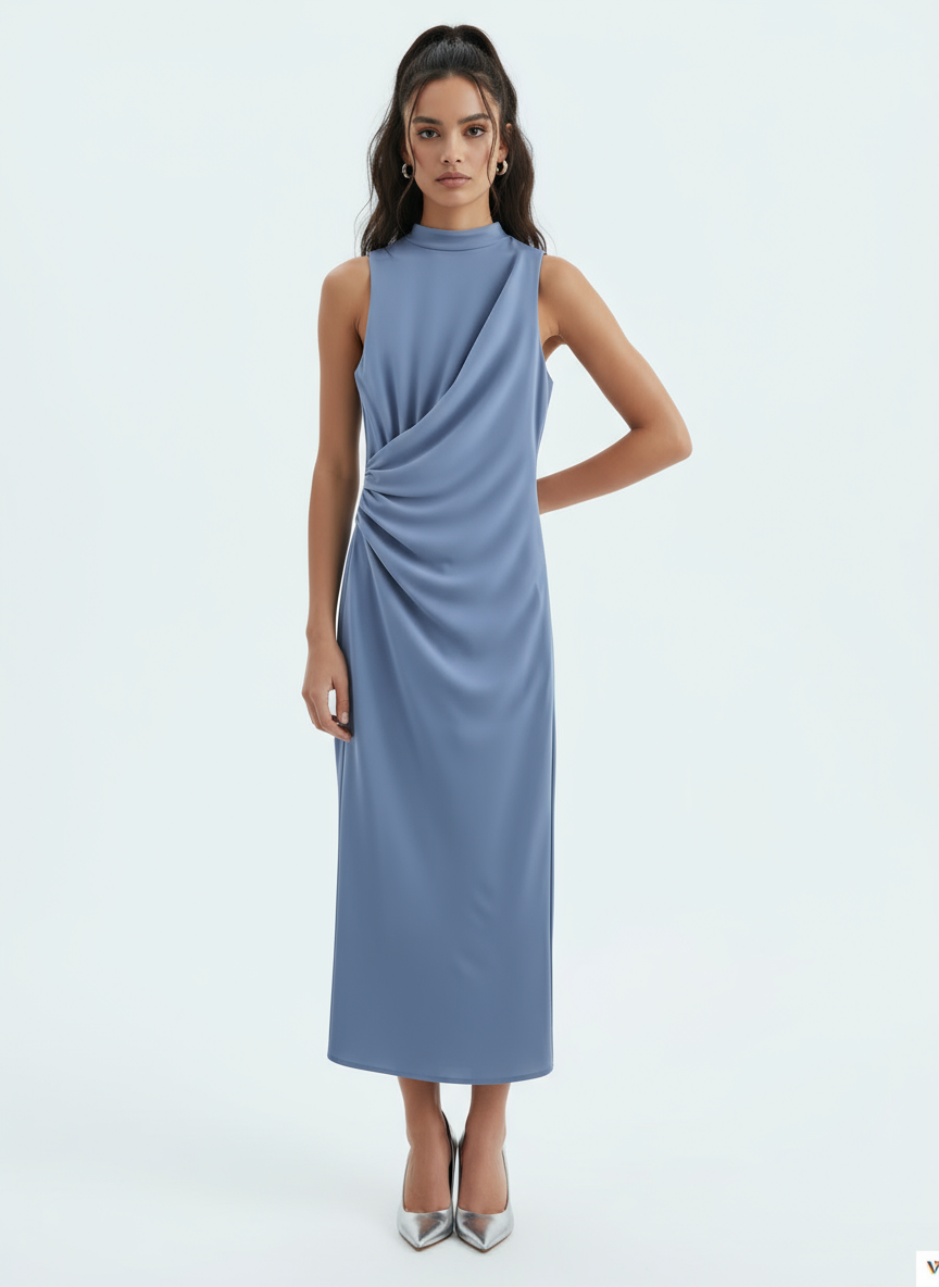 Ruched Front Sleeveless Midi Dress for Women | Coralia