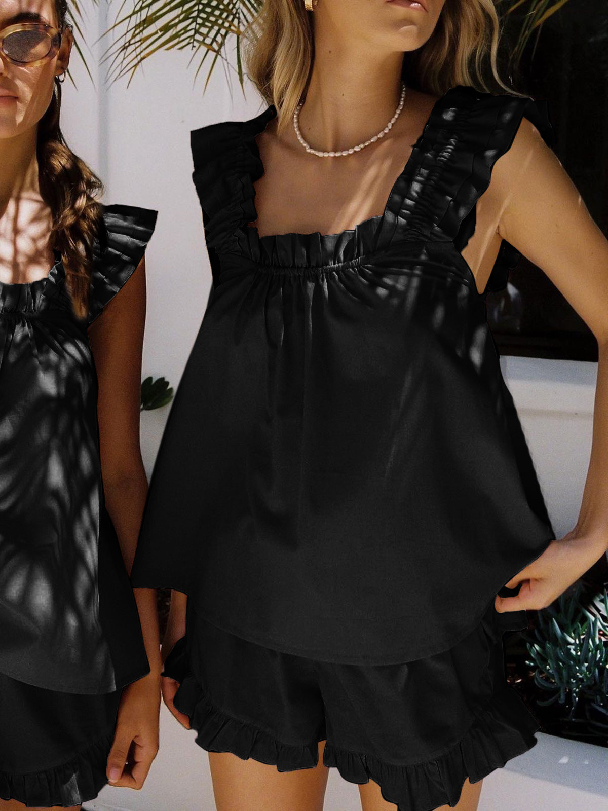 Ruffle Lounge Set Casual Style for Women | Gemma Black