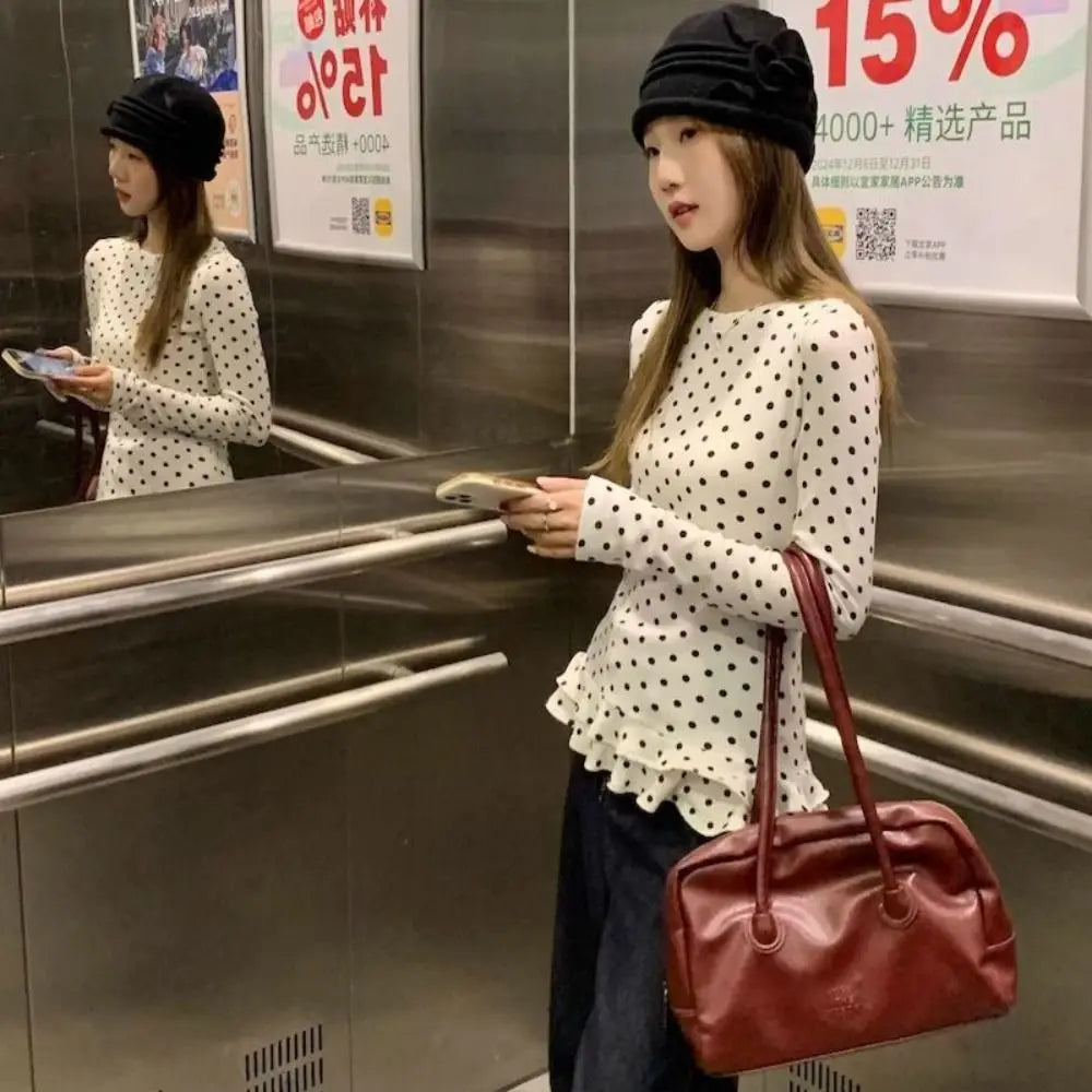 Ruffle Trim Polka Dot Top For Women | Liora