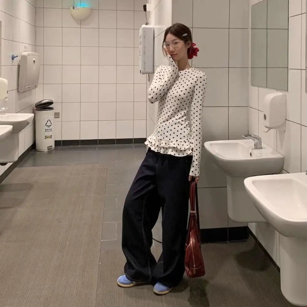 Ruffle Trim Polka Dot Top For Women | Liora