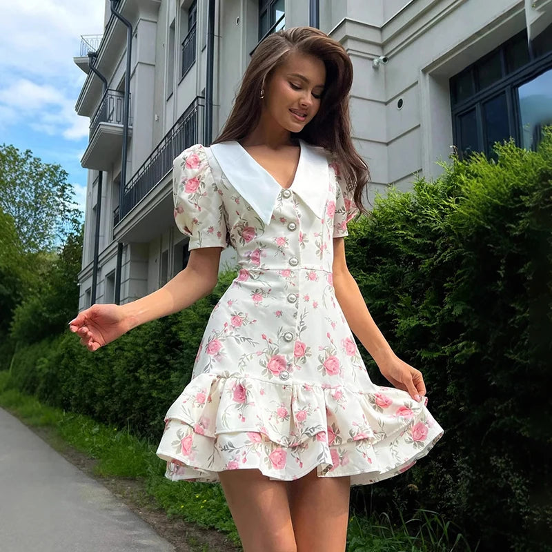 Ruffled Mini Dress Casual Style For Women | Liora Pink Rose