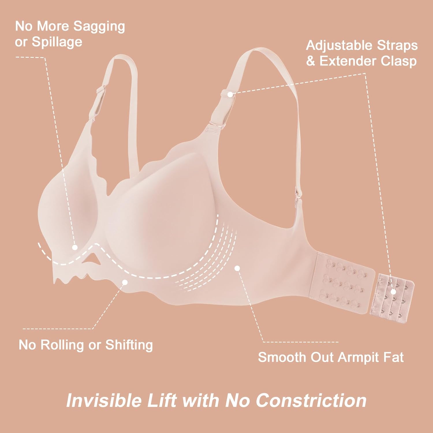 Seamless Lift Bra with Adjustable Support & Scalloped Design for Women | Elaisa