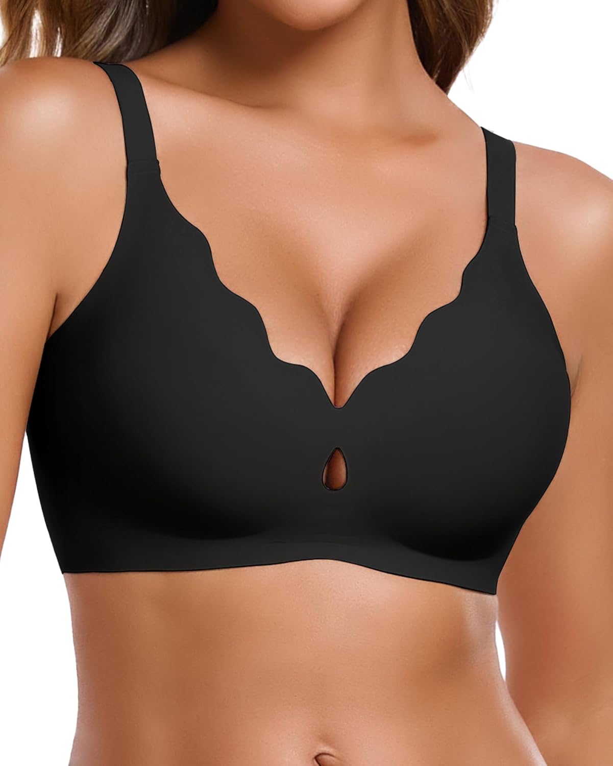 Seamless Scalloped Wire-Free Lift Bra for Women | Selene Black