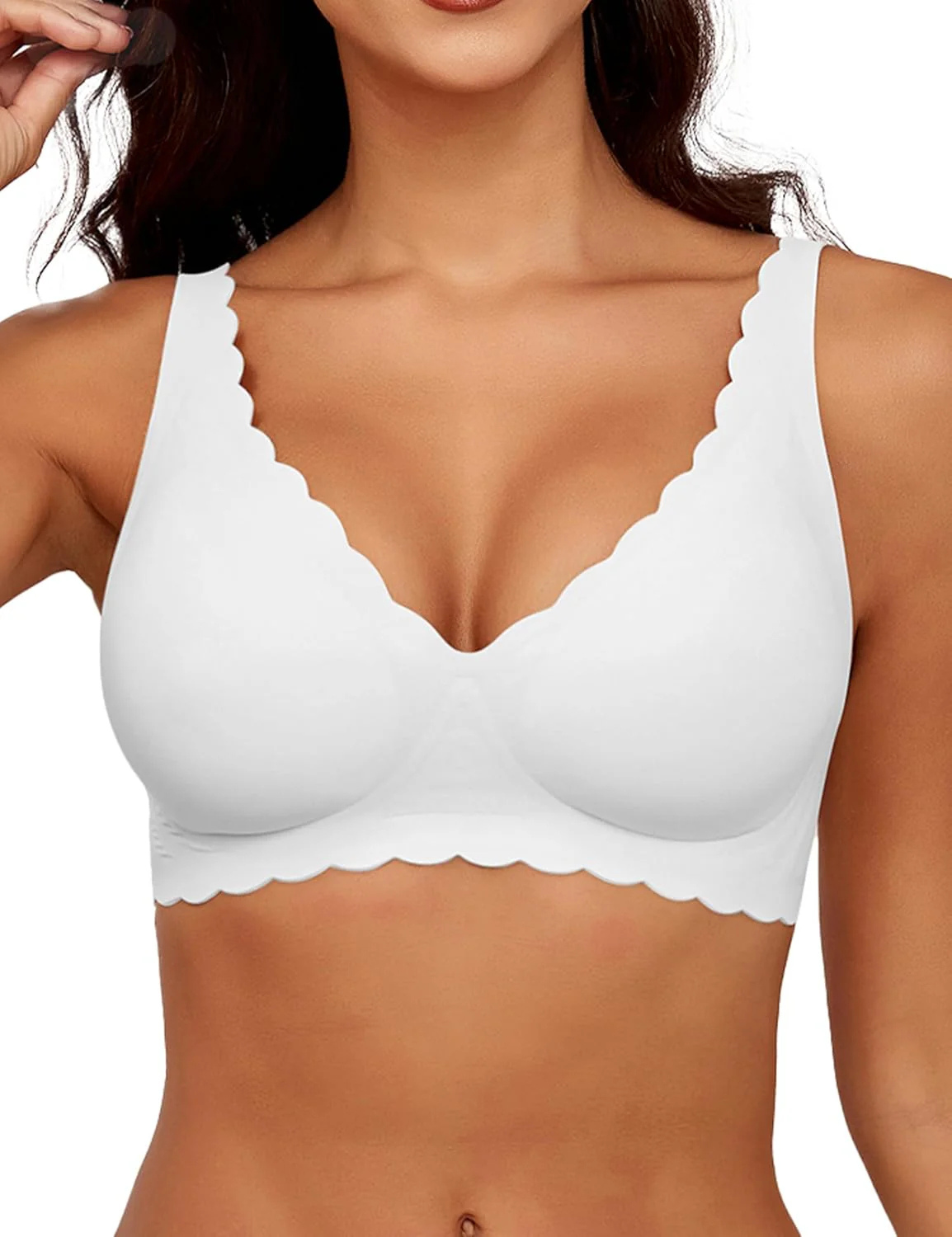 Seamless Scalloped Wireless Lift Bra for Women | Cassy White