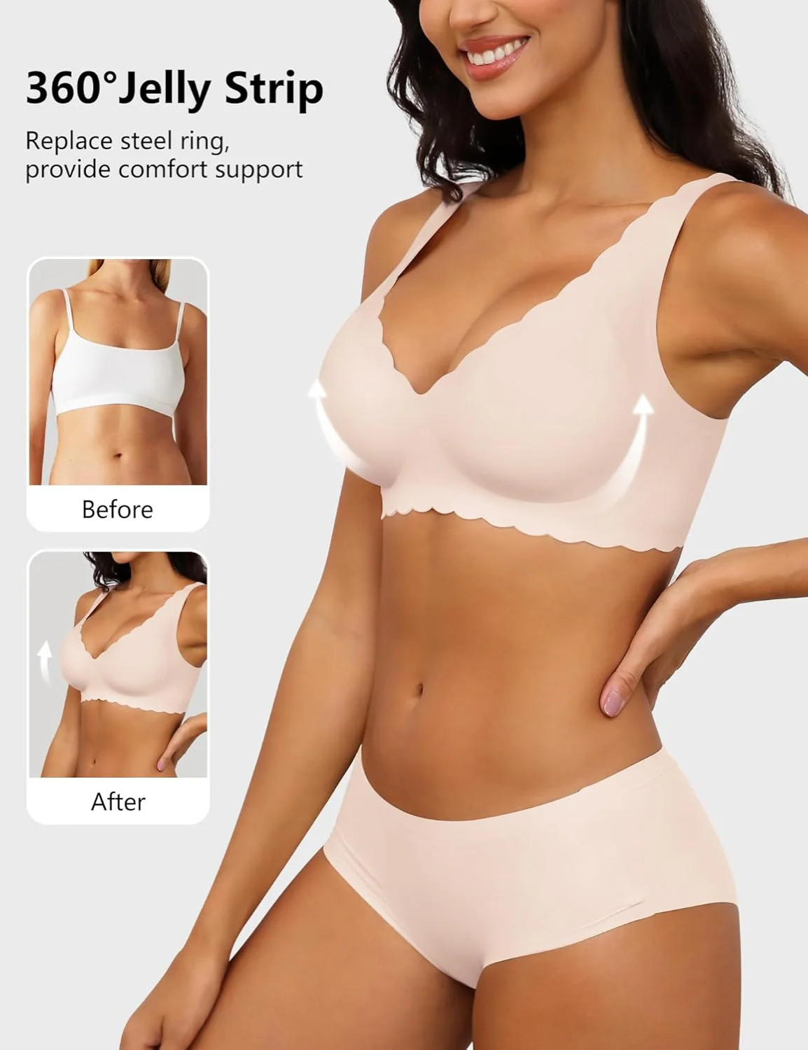 Seamless Scalloped Wireless Lift Bra for Women | Cassy