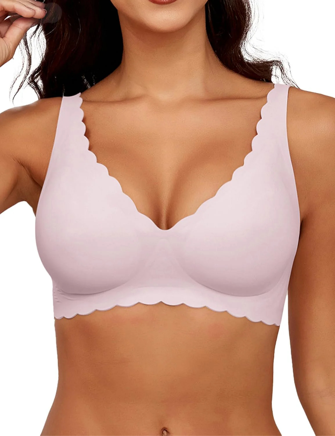 Seamless Scalloped Wireless Lift Bra for Women | Cassy Light Pink
