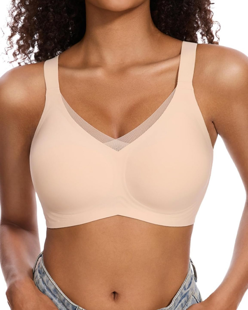 Seamless Wireless Lift Bra with Mesh Detail for Women | Amara Beige
