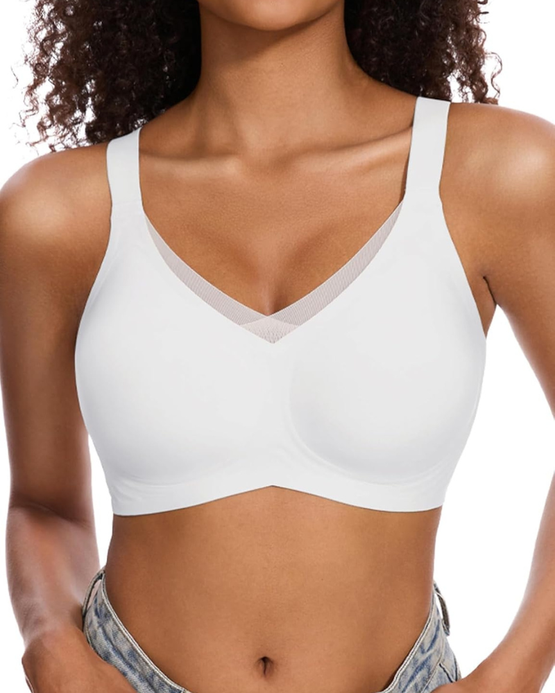 Seamless Wireless Lift Bra with Mesh Detail for Women | Amara White