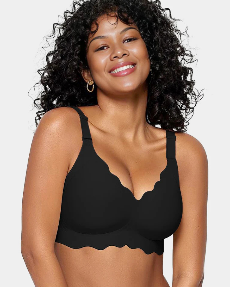 Seamless Wireless Lift Bra with Scalloped Edge for Women | Lyra Black