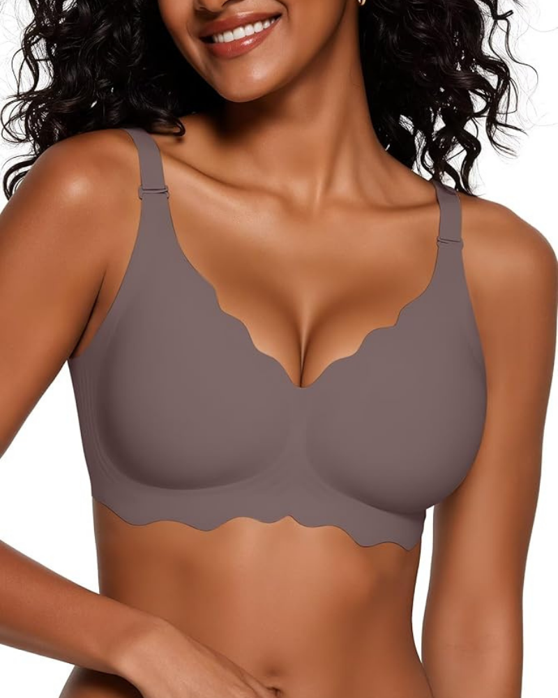 Seamless Wireless Lift Bra with Scalloped Edge for Women | Lyra Grey