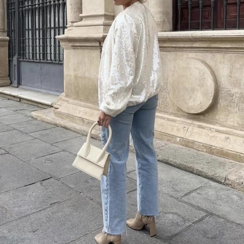 Sequin Zip-Up Bomber Jacket for Women | Julienne