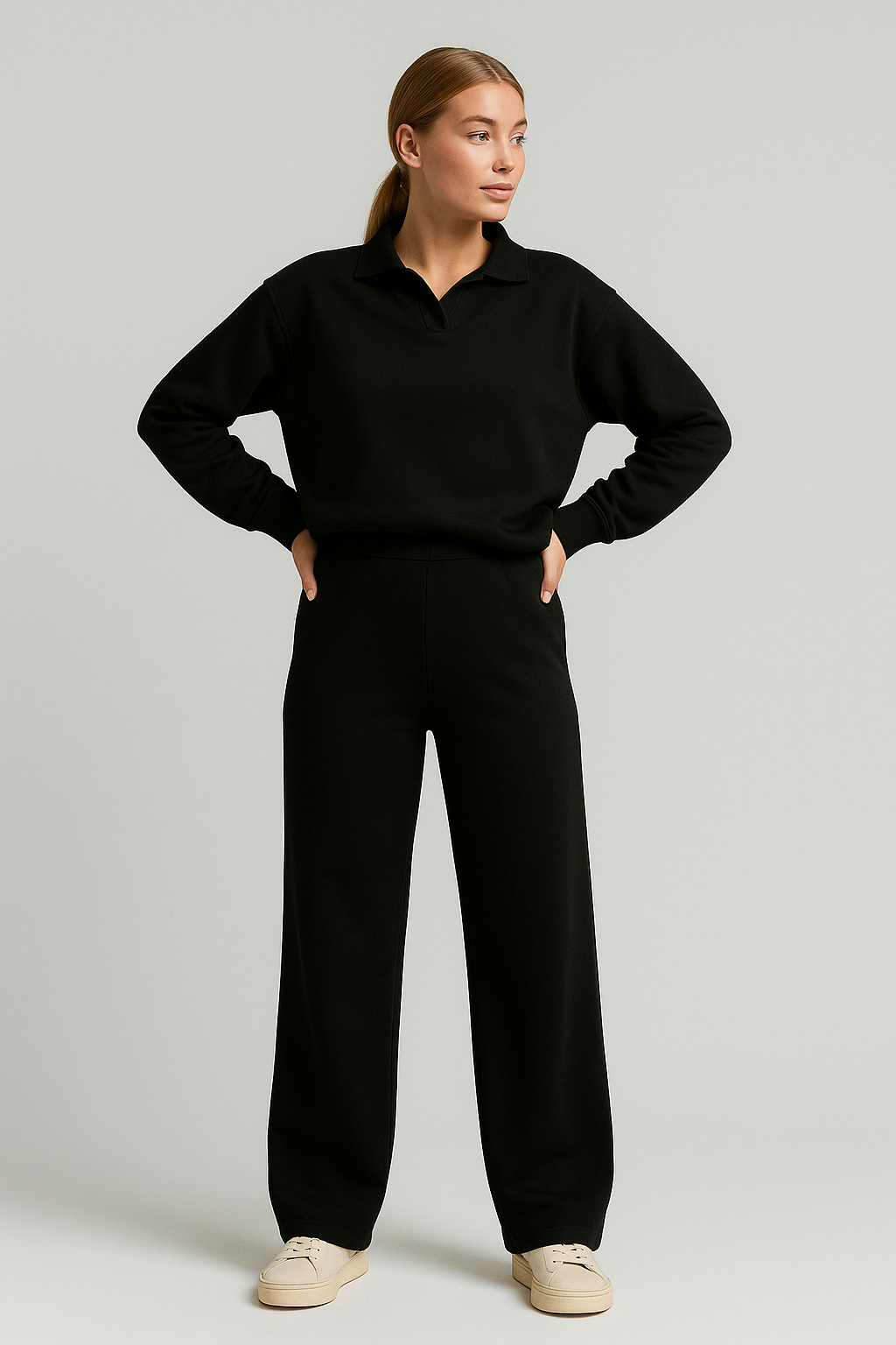 Serina - Knitted Polo & Pants Set Black